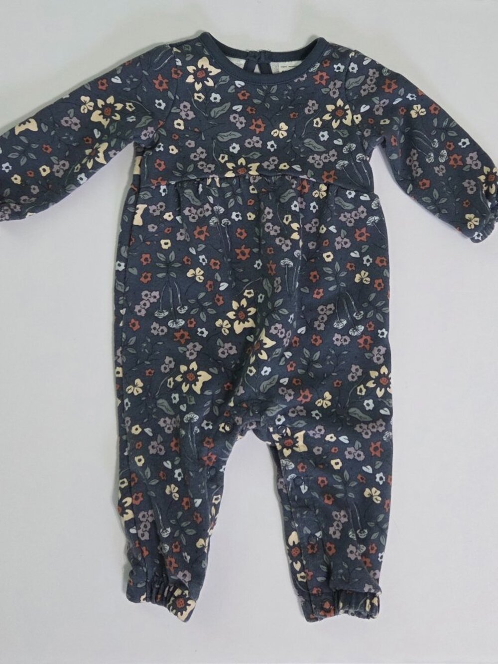 Carter's Child of Mine Floral One Piece Long Sleeve 3-6 month Romper, Green/Navy